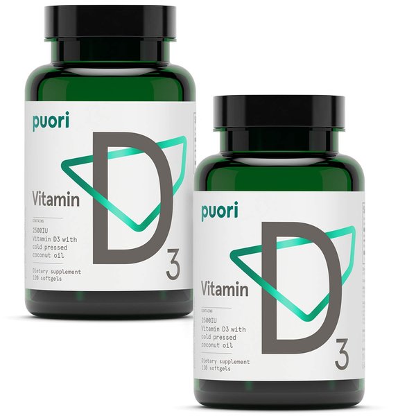 Puori Vitamin D3 with Virgin Coconut Oil - 240 x 2500 IU - for Muscle Function, Bone Health, Immune Support and Calcium Uptake- Non-GMO and Gluten Free - For Adults
