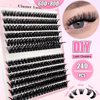 Fluffy Lash Clusters Kit 240pcs DIY Lash Extension Kit, Wispy Lash Clusters Kit Natural 60D+80D Mixed 12-16mm Eyelashes Kit C Curl with Lash Bond and Seal and Lash Applicator Tool.(60+80 Kit)