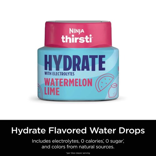 Ninja Thirsti Flavored Water Drops, Hydrate With Electrolytes, Watermelon Lime, 3 Pack, Zero Calories, Zero Sugar, 2.07 Fl Oz, Makes 17, 12oz Drinks, WCFWTLIAM