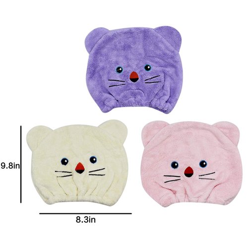 3 PCS Cute Cartoon Bear Microfiber Hair Drying Cap Coral Fleece Absorbent Hair Drying Towel Bath Shower Head Wrap for Women Kids