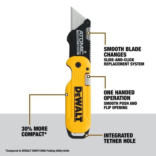 Dewalt Atomic Compact Series Push And Flip Folding Utility Knife