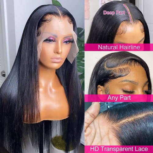 Mengkai 13X6 Straight Lace Front Wigs Human Hair Pre Plucked with Baby Hair 13x6 HD Transparent Lace Frontal Wigs Human Hair 180% Density Straight Human Hair Wigs for Black Women 30 Inch Glueless Wigs