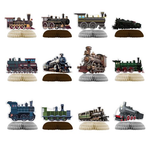 12 PCS Train Honeycomb Centerpieces for Table Decor, Retro Train Table Decorations Table Toppers for Train Party Decorations Train Birthday Party Supplies