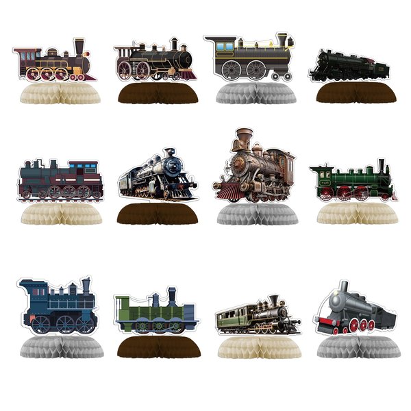 12 PCS Train Honeycomb Centerpieces for Table Decor, Retro Train Table Decorations Table Toppers for Train Party Decorations Train Birthday Party Supplies