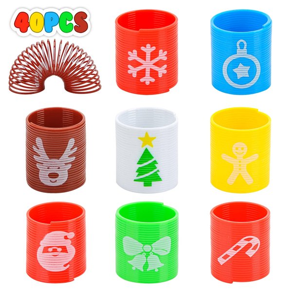 JOHOUSE Christmas Magic Springs, 40PCS Plastic Spring Toy Christmas Pop Gift for Kids, Christmas Stocking Stuffers, Party Favors