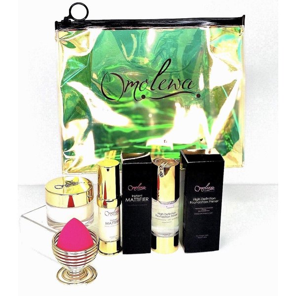 Omolewa HIGH DEF BOSS | 1 HD Foundation Face Primer - Primer Face Makeup | 1 Instant Mattifier - Oily Skin Mattifier | 1 HD Finishing Setting Powder - Loose Powder | with Gift Box and Blending Sponge