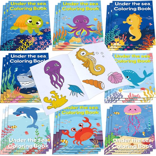 Faccito 24 Pcs Ocean Animals Coloring Books Bulk Under The Sea Mini Coloring Book Party Favors Drawing Book Ocean Fish Mermaid Birthday Party Goodie Bag Gift Classroom Activity Supply