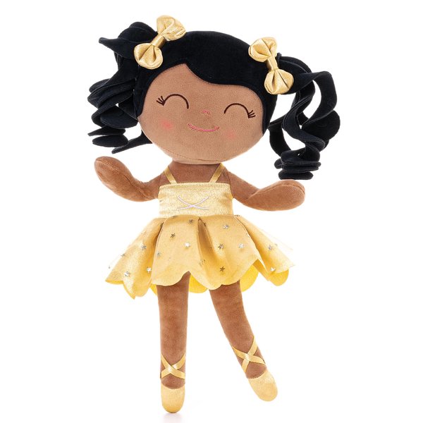 Gloveleya Baby Dolls Soft Snuggly Curly Hair Ballerina Doll First Baby Girl Gifts Plush Tanned Ballet Doll with Lace Mesh Dress Golden 14inches Ballerina Series