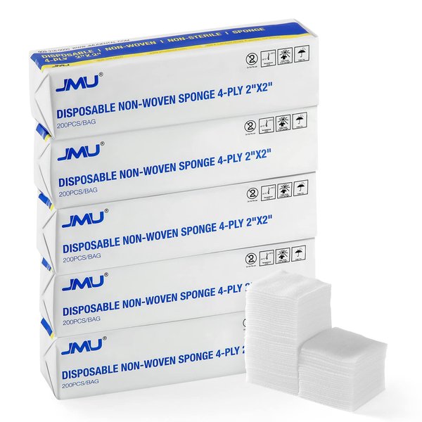 1000 Gauze Pads 2x2,JMU Sponge Non Woven 4-Ply Non-Sterile Dental Pads All Purpose Gauze