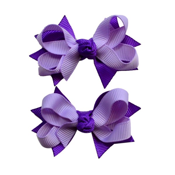 Hair Bow Set for Girls (2) 2.5 Inch Boutique Hair Bows by Funny Girl Designs (Purple)