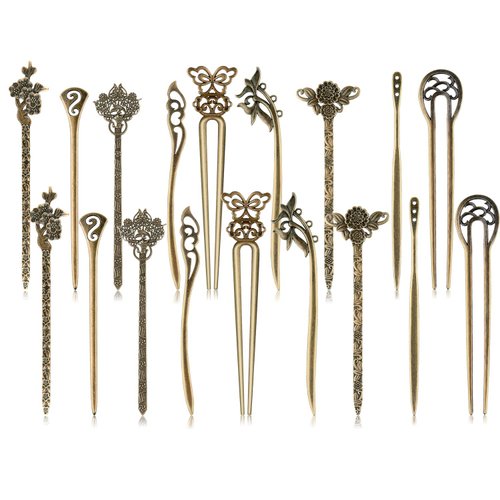 TUPARKA 18 PCS Hair Sticks Vintage Hair Pins Chinese Women Hair Chopsticks Pins Retro Vintage Decorative for Hair Diy Accessory（9 Design） (bronze)