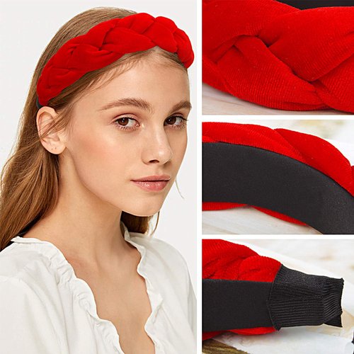 RINVEE Headbands for Women Velvet Braided Headbands Fashion Hairband Criss Cross Hair Accessories, Red