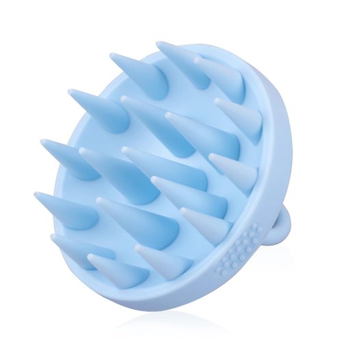 BEAUTLOHAS. Soft Silicone Head Scalp Massager Hair Shampoo Brush, Silicon Hair Scrubber Dandruff Brush for Wet and Dry Hair, for Women & Men (Wathet)