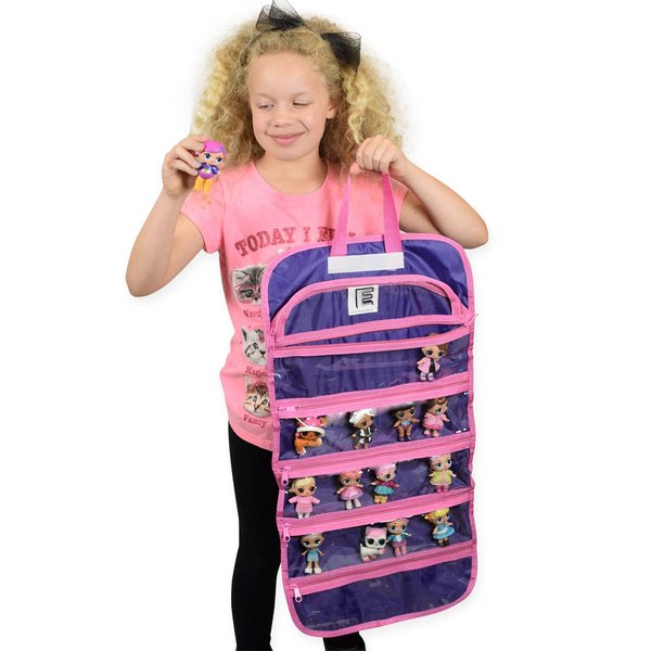 EASYVIEW Toy Storage Organizer Case Compatible Fashionista Dolls and Accessories (Purple-Pink)