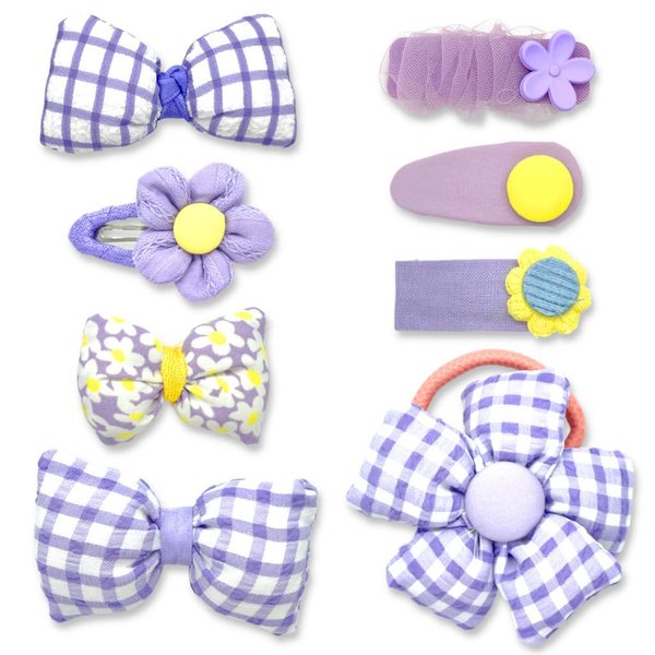 Bow Hair Clips for Girls - 8 Pack Purple Cute Toddler Hair Clips, Barrettes & Bows, Alligator Lined Snap Clips, Baby Girls Hair Accessories for Little Kids, Children & Teens