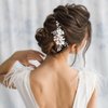 Accer Wedding Hair Comb Silver Rhinestone Pearl Flower Bride Hair Accessories Sparkly Crystal Leaf Headpieces Clips for Women and Girls (rose gold)