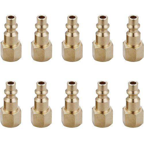 T TANYA HARDWARE Air Hose Fittings And Quick Connect Air Fittings, 1/4 Inch NPT Brass Female Air Coupler Plug (10 Piece) Industrial Type D, Air Compressor Fittings