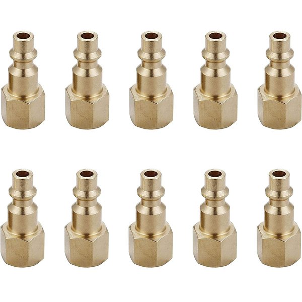 T TANYA HARDWARE Air Hose Fittings And Quick Connect Air Fittings, 1/4 Inch NPT Brass Female Air Coupler Plug (10 Piece) Industrial Type D, Air Compressor Fittings