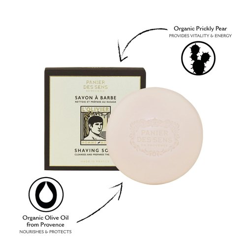 Panier des Sens L'Olivier Shaving soap for men, beard wash - Made in France 97% natural - 5.29 Oz/150g