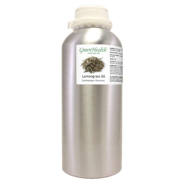 Lemongrass Essential Oil – 32 fl oz (946 ml) Aluminum Bottle w/Plug Cap – 100% Pure Essential Oil – GreenHealth