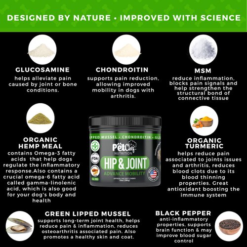 Pet Chef Advanced Dog Hip & Joint Supplement Treat - Glucosamine, Chondroitin & Turmeric MSM Breeds-Reduce Pain, Inflammation & Arthritis. Super Dog Hip & Joint Treat. Renews All Dogs.