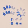 30Pcs Blue Press on Nails Short Almond Fake Nails French Tip Glue on Nails Glossy False Nails Blue Flowers Fake Nails Acrylic Nails Full Cover Artificial Nails Cute Stick on Nails for Women and Girls