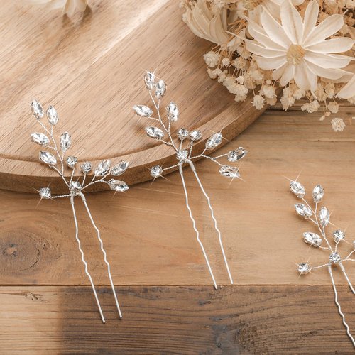 4 Pieces Wedding Hair Pins Wedding Crystal Hair Accessory Bridal Rhinestone Hair Pieces for Bride, Bridesmaids, Flower Girls (Silver)