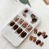Short Square Press on Nails Fall Fake Nails Brown False Nails with Leopard Autumn Acrylic Nails Cute Stick on Nails Full Cover Glossy Artificial Nails for Women Girls Thanksgiving Nail Decoration