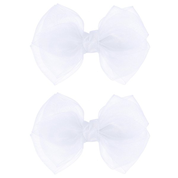 Mesh Hair Bows Clip White 4" Organza Double Tulle Bow Barrettes Alligator Pins for Teens Toddler Flower Girls Wedding Pageant Communion Birthday Party Dress Decorative Accessories