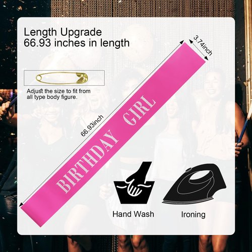 CIEHER 67" L x 3.6" W Birthday Sash for Women Girls,Rose Pink Birthday Girl Sash, Birthday Sashes Birthday Queen Sash, Birthday Gifts Birthday Decorations