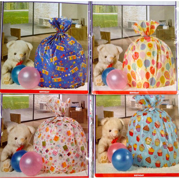 Giant 36" X 44" Gift Bag Sack - (Set of 4) - Choose Your Variety for Multiple Celebrations - Birthday, Baby Shower, Holiday, Wedding & All Occasion (All Birthday - 4)