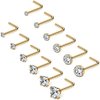 Ruifan 12PCS 20G 316L Surgical Steel 1.5mm 2mm 2.5mm 3mm 3.5mm 4mm Clear Round Diamond Cubic Zirconia Crystal Nose L Shaped Studs Rings Piercing Jewelry - Gold