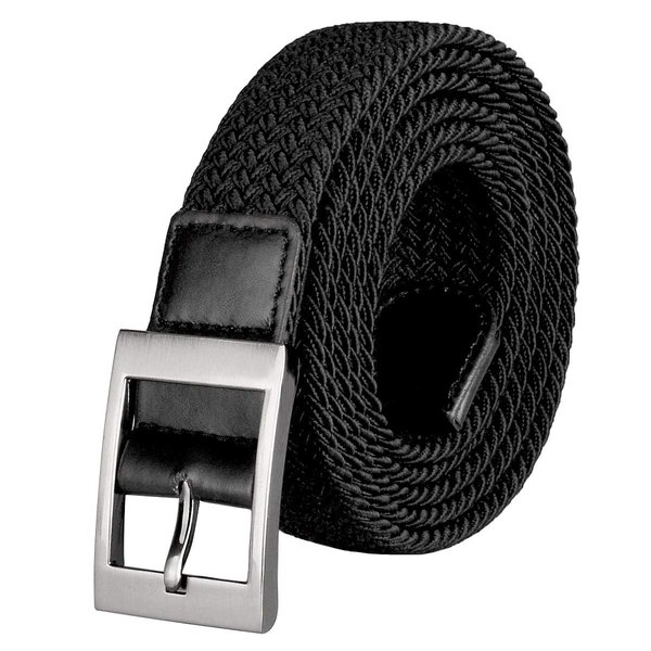 Drizzte Mens Plus Size Belts 63'' Casual Braided Elastic Stretch Fabric Woven Web Belt Work Golf Jeans Black