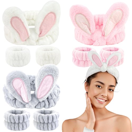 Ondder Spa Headband for Washing Face Bunny Ear Spa Headbands and Wristbands for Skincare Face Wash Head Bands & Wrist Bands for Women Girls