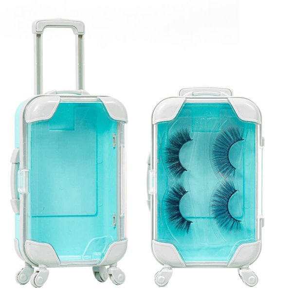 YiQiYi Fake Eyelash Organizer Case Eyelash Extension Mini Suitcase Lashes Organizer Packing Makeup Container Luaage Box for Women Travel 2 Eyelash Tray (Blue)