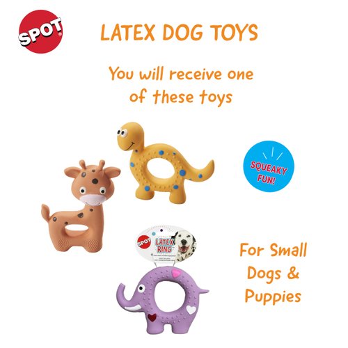 SPOT Latex Ring Dog Toy - Soft & Stuffing-Free with Honking Squeaker, 100% Latex, Brightly Colored, Ideal for Small Dogs and Puppies & Light Chewers, 5-inch Assorted Styles