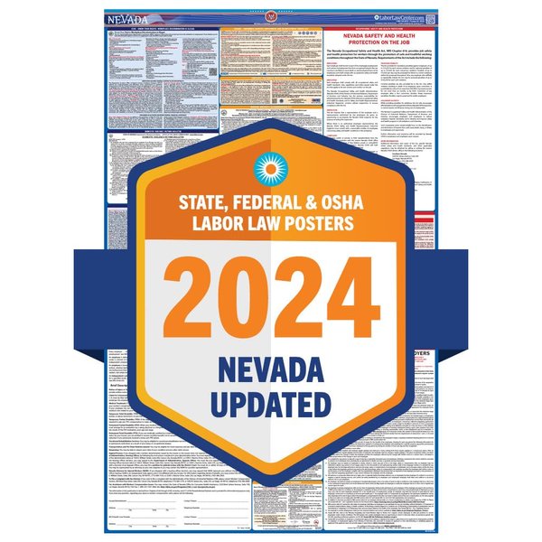 2024 Latest Nevada Labor Law Poster - State, Federal, OSHA Compliant - Workplace Required Posting for Employees - English Employment Poster- UV Laminated Waterproof - 25.5” x 40"- English