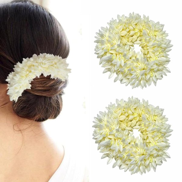 Generic CreativeZone Scented Mogra Gajra Hair Accessories For Women & Girls - Hair Gajra Scrunchies Rubber Band(2 Pcs,White)(30 Gram Each)