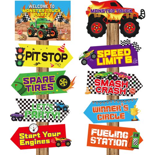 20 Pieces truck Party Sign Truck Checkered Party Supplies Colorful Car Cardboard Cutouts Door Sign Porch Sign truck Party Supplies for Car Outdoor Indoor Home Bedroom Decoration