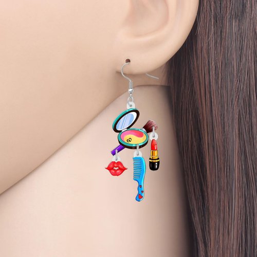 DALANE Valentines Day Makeup Dangle Earrings Gifts for Women Acrylic Cute Creative Cosmetic Hypoallergenic Beauticians Jewelry for Her Decor (Lip)