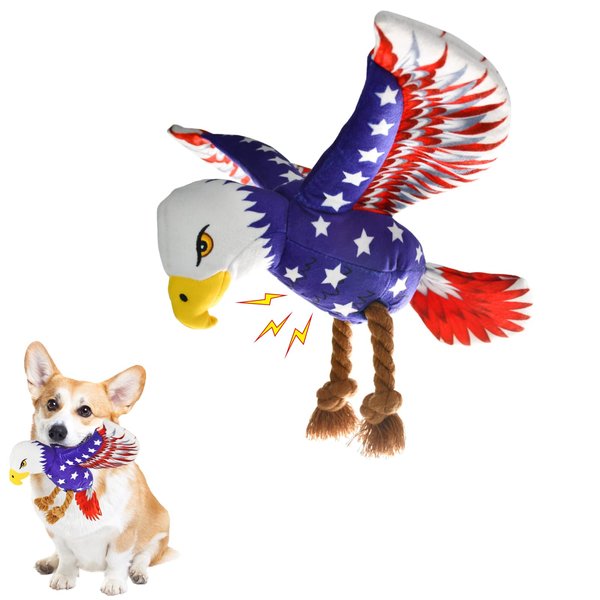 Vehomy Dog Squeaky Toy 4th of July Puppy Dog Toy Independence Day Pet Plush Eagle Toy with Crinkle Paper Squeaker Dog Interactive Toy for Small Medium Dogs