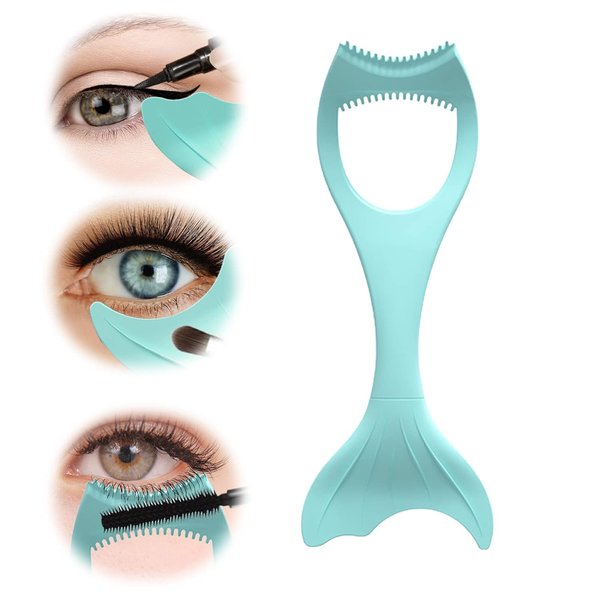 Eyeliner Stencils Pencil Silicone Reusable Clean Winged Liner Mascara Shield 3 in 1 Eyelashes Tools Mascara Shield Applicator Guard for Beginners Blue