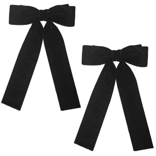 Dohia Velvet Bows Hair Clip with Long Ribbon Back to School Gifts Headdress Decor French Hair Barrettes for Adults Kids Party Hair Accessories Gift D2-CWHDFJ (2Black)