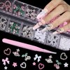 Silver Nail Charms and Gems, Assorted Bowknot Blossom Flowers Hollow Cute Nail Art Charms, Alloy Cherry Planet Heart Nail Gems Rhinestones Nail Jewelry for Nail Art DIY Crafts Accessories