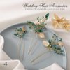 Latious Emerald Bride Wedding Leaf Hair Pins Gold Green Crystal Bridal Hair Pieces Rhinestones Prom Hair Accessories for Women and Girls (Pack of 3) (Gold)