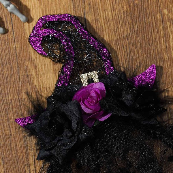 Foyte Halloween Headband Funny Witch Hat Headpiece Black Purple Flower Hair Accessories for Halloween Cosplay Costumes (Witch Hat)