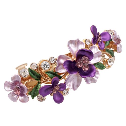 4 Colorful Vintage Decorative Flower Design Metal Gold Tone French Barrettes Hair Clasps Accessories Women Girls