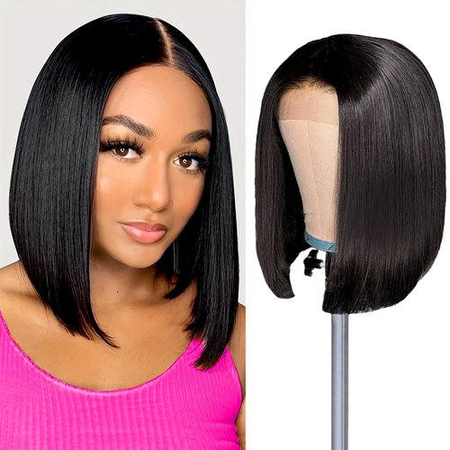12inch Bob Wig Human Hair 13x4 Straight Lace Front Wigs Wear and Go Glueless Human Hair Bob Wigs Pre Plucked with Baby Hair Straight Bob Frontal Wigs for Black Women Natural Color