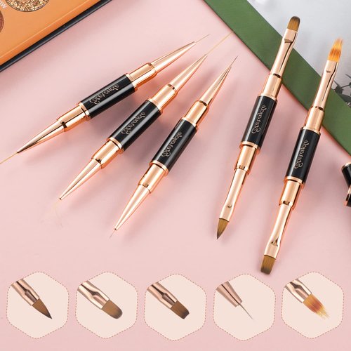 Etercycle Double-Ended Acrylic Nail Art Brushes Set, Gel Polish Nail Art Design Pen Painting Tools Nail Art Liner Brush and Nail Dotting Pen for Acrylic Application Salon at Home DIY Manicure