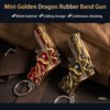 2pcs Rubber Band Gun Toy Mini Golden Dragon Metal Foldable Keychain: Creative and Fun Outdoor Party with Colored Rubber Bands